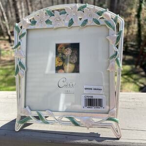 Carr Photo Frame 5 X 5 Vintage Burnes Of Boston Pink Enameled Crystal Flowers